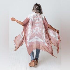 Marcus Adler NY Maroon & White Tie-Dye Distressed Kimono – One Size | NWT